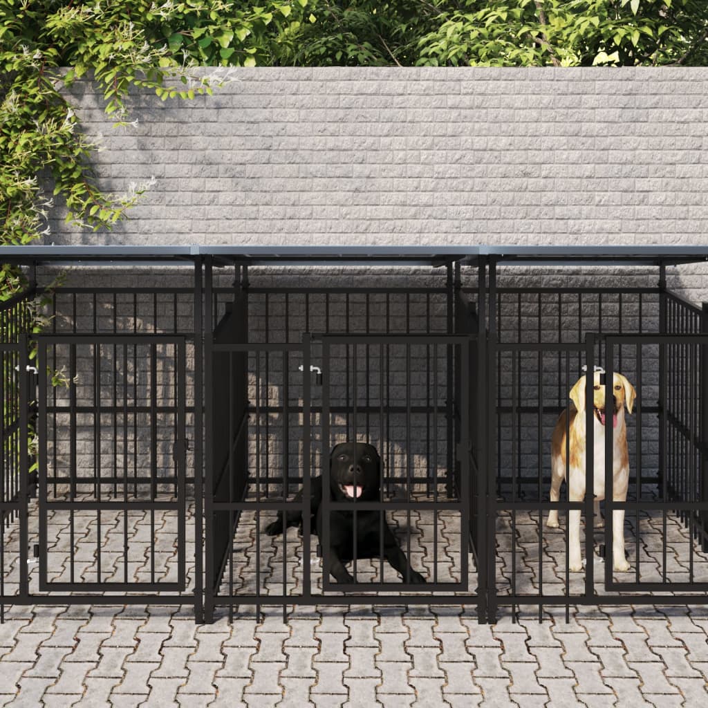 vidaXL Padoc pentru câini de exterior cu acoperiș, 5,63 m², oțel