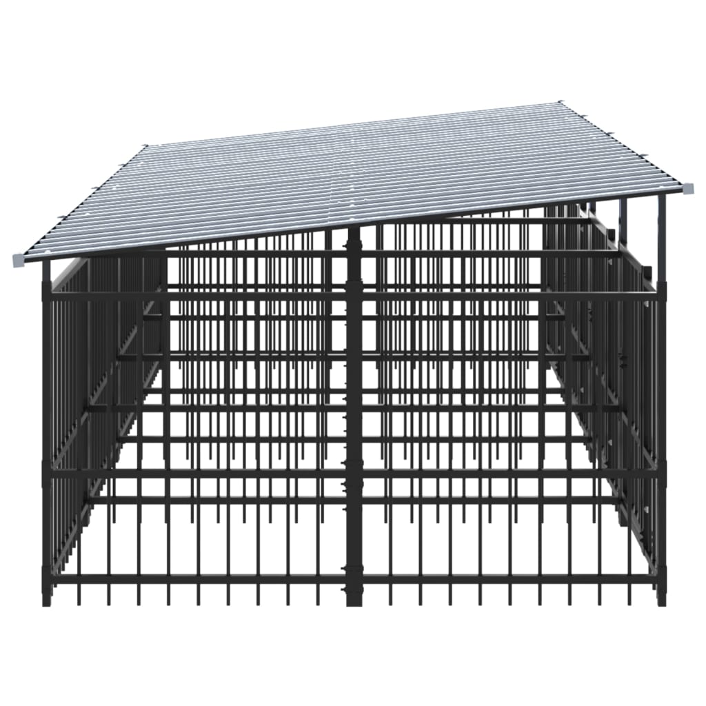 Chenil d’extérieur en acier noir avec toit pour chien - 4 chenils individuels modulables – Panneaux à barreaux – 395x200x130 – 7m²