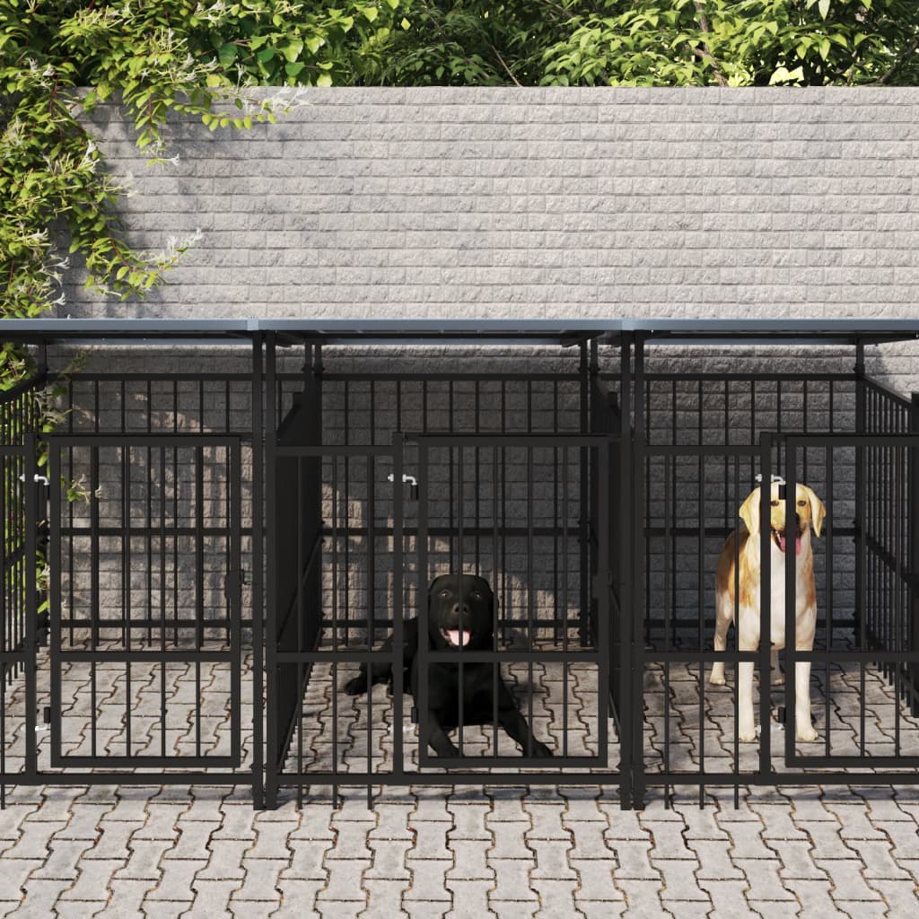 vidaXL Chenil d'extérieur avec toit pour chiens Acier 7,51 m²