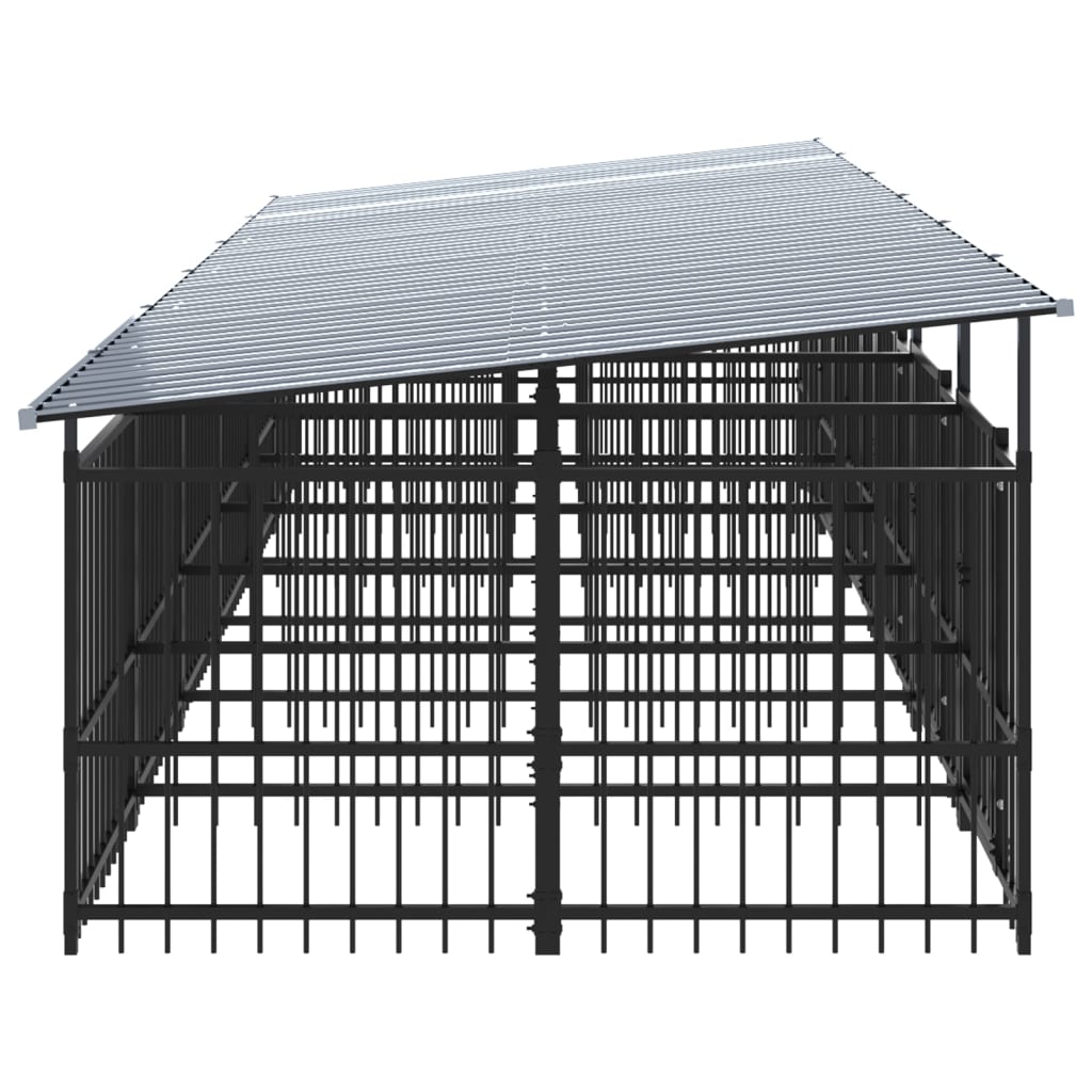 Chenil d’extérieur en acier noir avec toit pour chien - 6 chenils individuels modulables – Panneaux à barreaux – 590x200x130 cm – 11m²