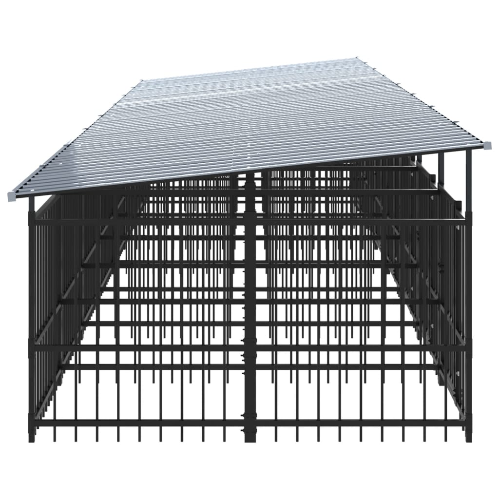 Chenil d’extérieur en acier noir avec toit pour chien - 8 chenils individuels modulables – Panneaux à barreaux – 780x200x130 cm – 15m²