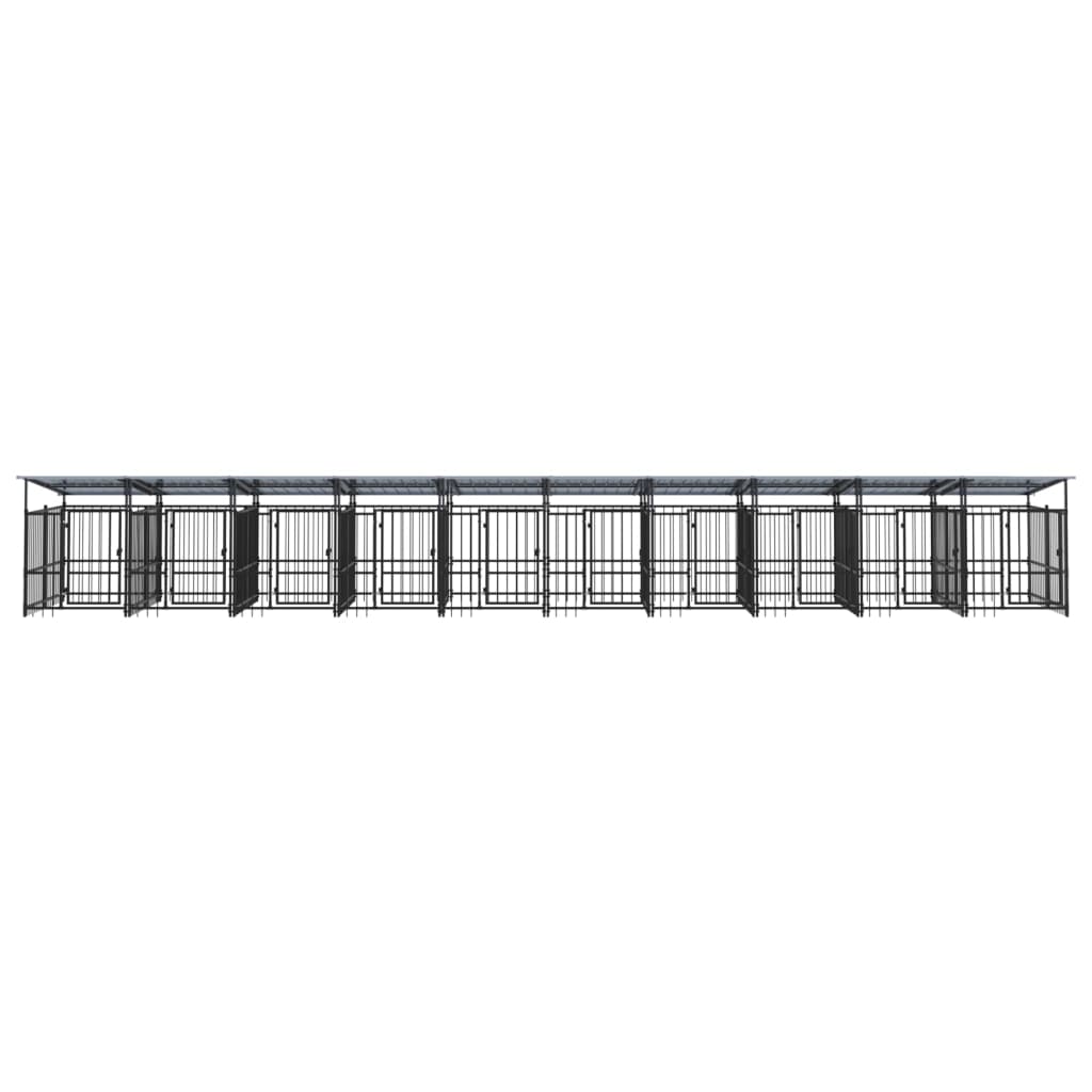 vidaXL Zunanji pasji boks s streho jeklen 18,77 m²