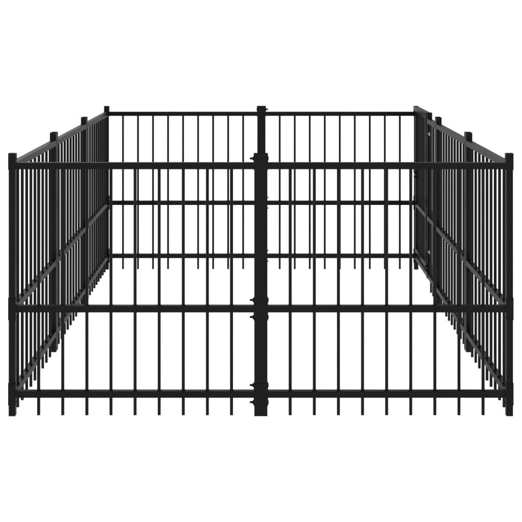 Chenil d'extérieur en acier noir pour chien - Panneaux à barreaux - 291 x 193,5 x 100 cm - 6 m²