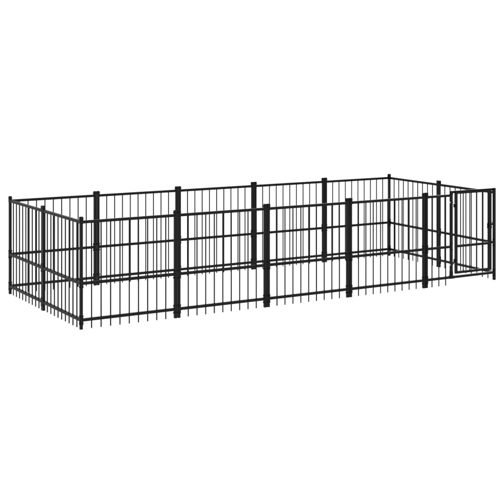 Chenil d'extérieur en acier noir pour chien - Panneaux à barreaux - 485 x 193,5 x 100 cm - 9 m²