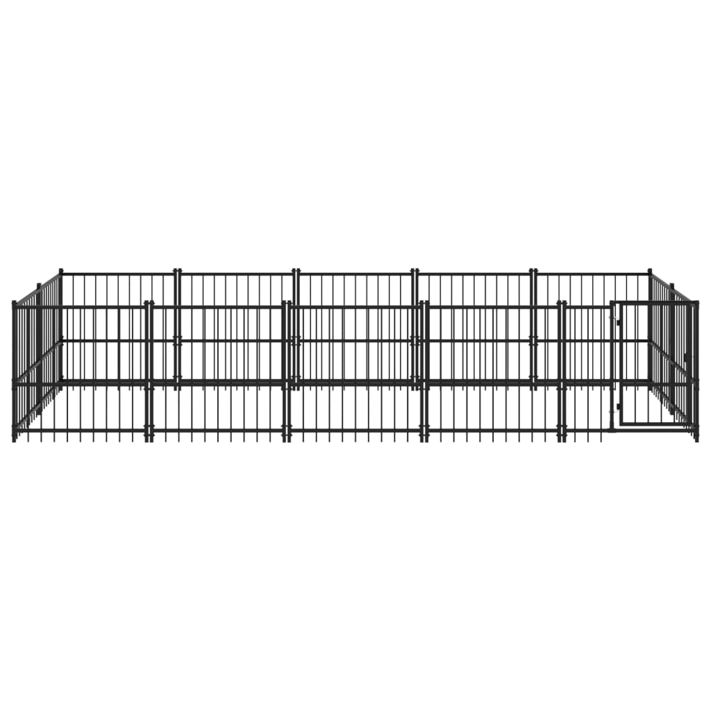 Chenil d'extérieur en acier noir pour chien - Panneaux à barreaux - 485 x 193,5 x 100 cm - 9 m²
