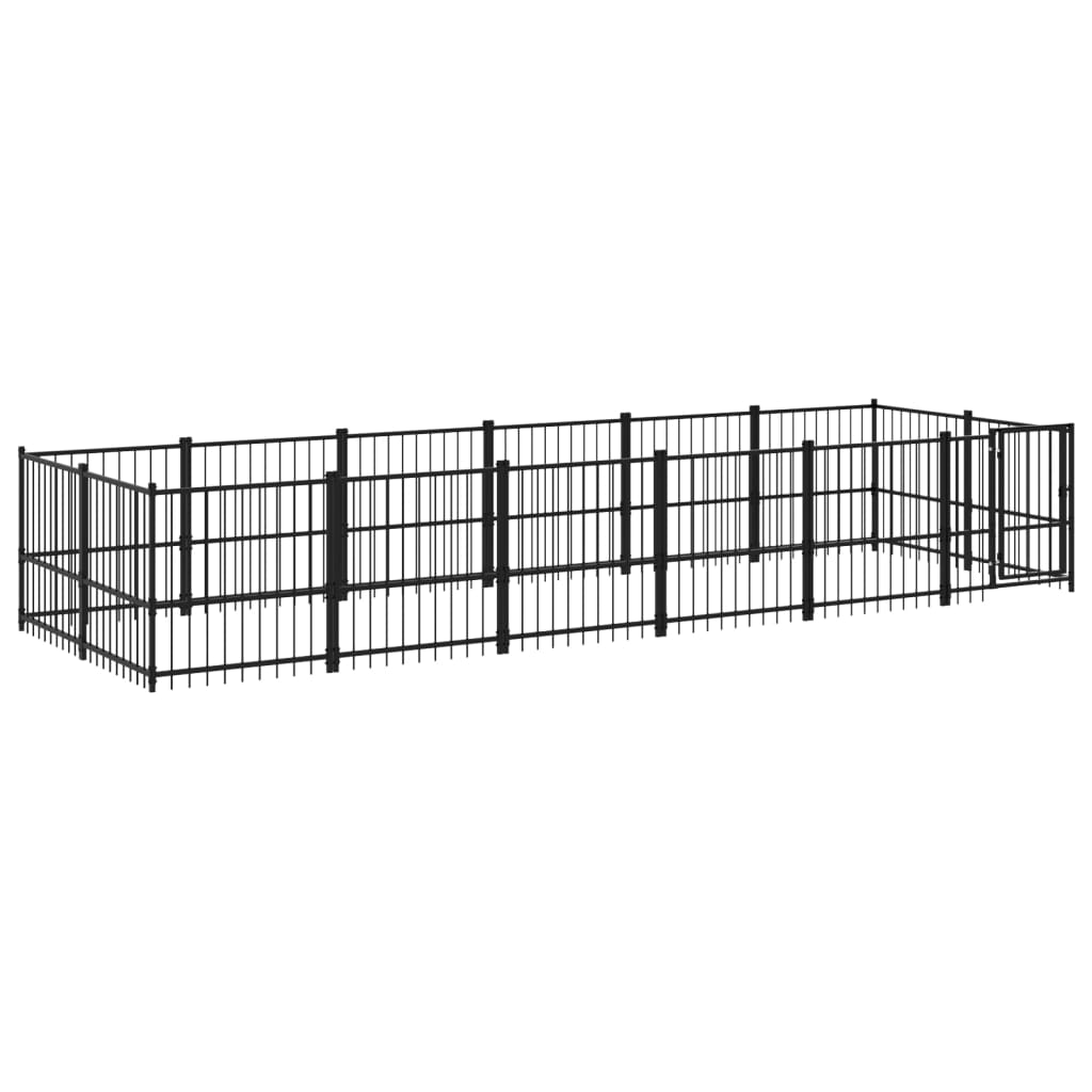 Chenil d'extérieur en acier noir pour chien - Panneaux à barreaux - 582 x 193,5 x 100 cm - 11 m²