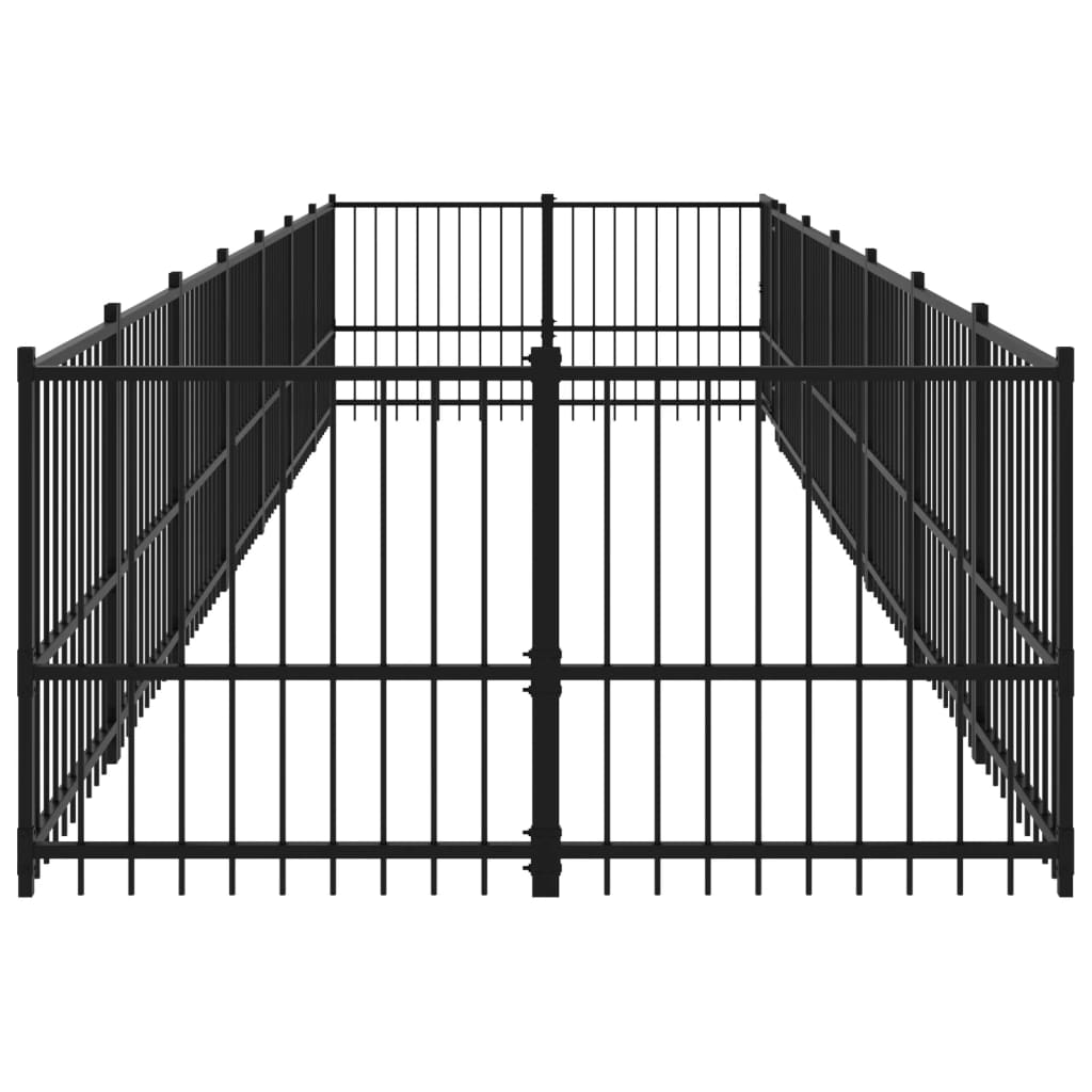Chenil d'extérieur en acier noir pour chien - Panneaux à barreaux - 679 x 193,5 x 100 cm - 13 m²