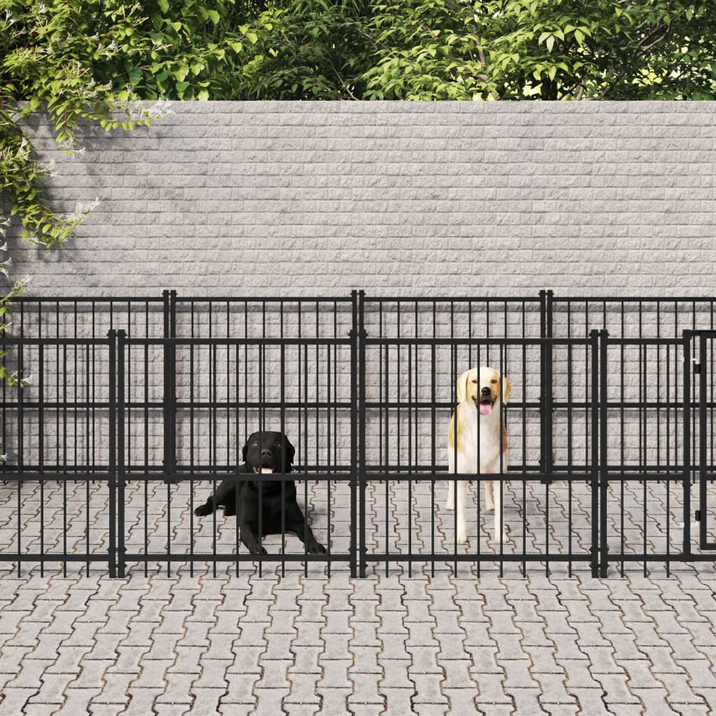 Chenil d'extérieur en acier noir pour chien - Panneaux à barreaux - 679 x 193,5 x 100 cm - 13 m²