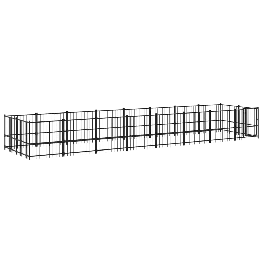 Chenil d'extérieur en acier noir pour chien - Panneaux à barreaux - 776 x 193,5 x 100 cm - 15 m²