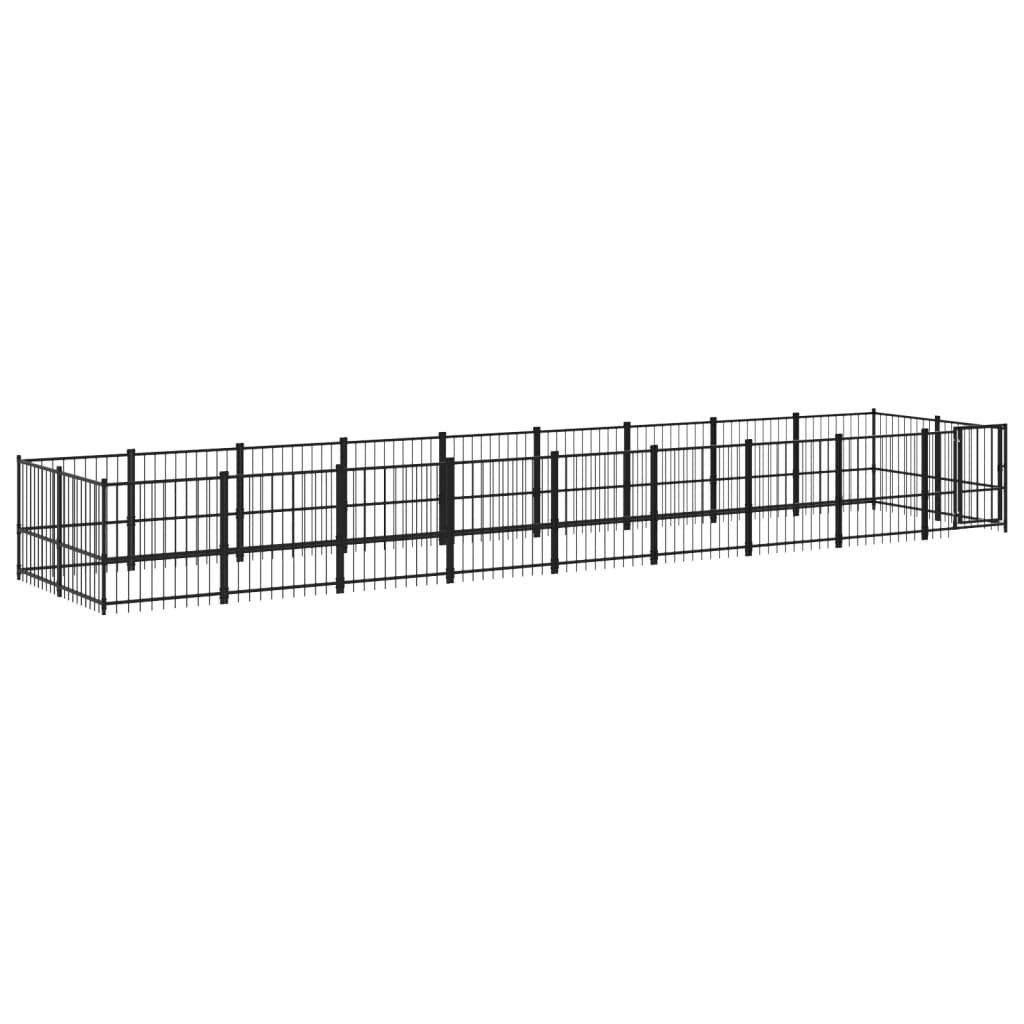 Chenil d'extérieur en acier noir pour chien - Panneaux à barreaux - 873 x 193,5 x 100 cm - 17 m²