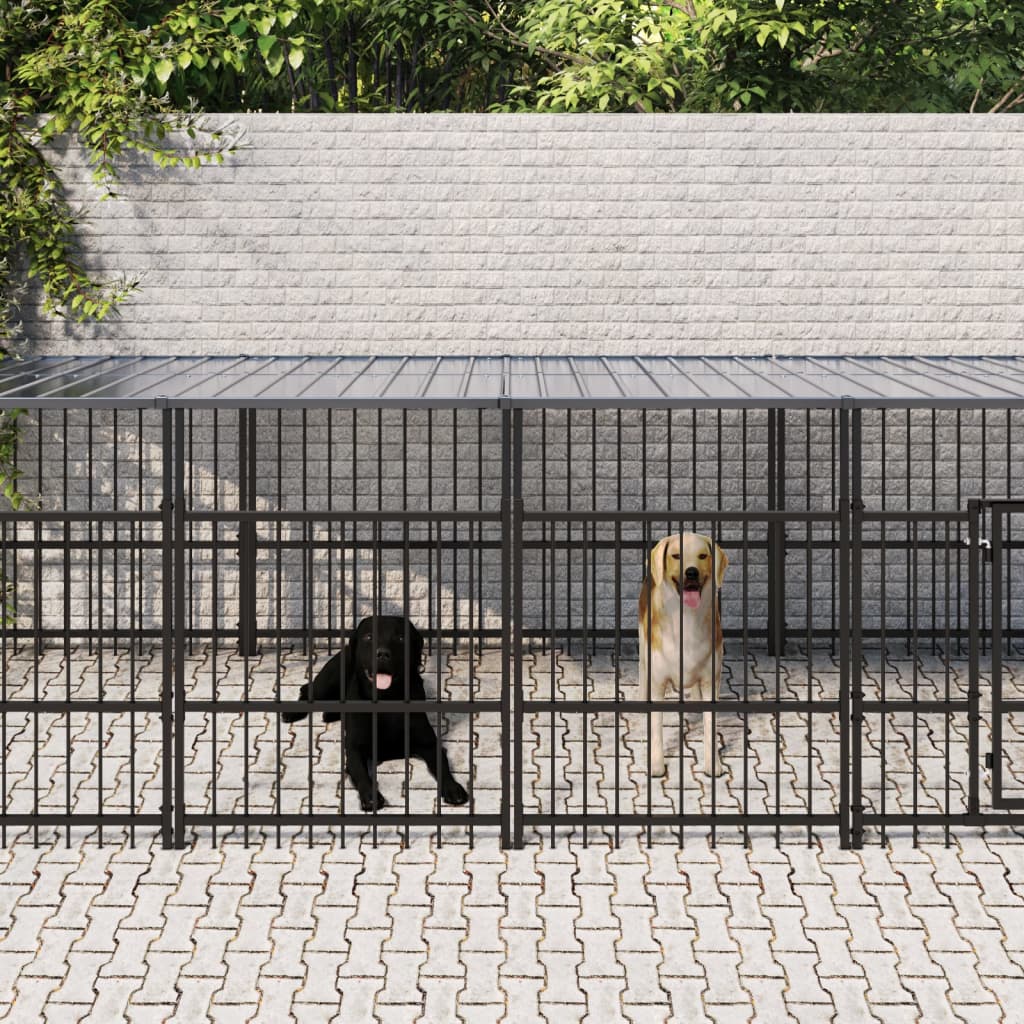 vidaXL Padoc pentru câini de exterior cu acoperiș, 7,51 m², oțel