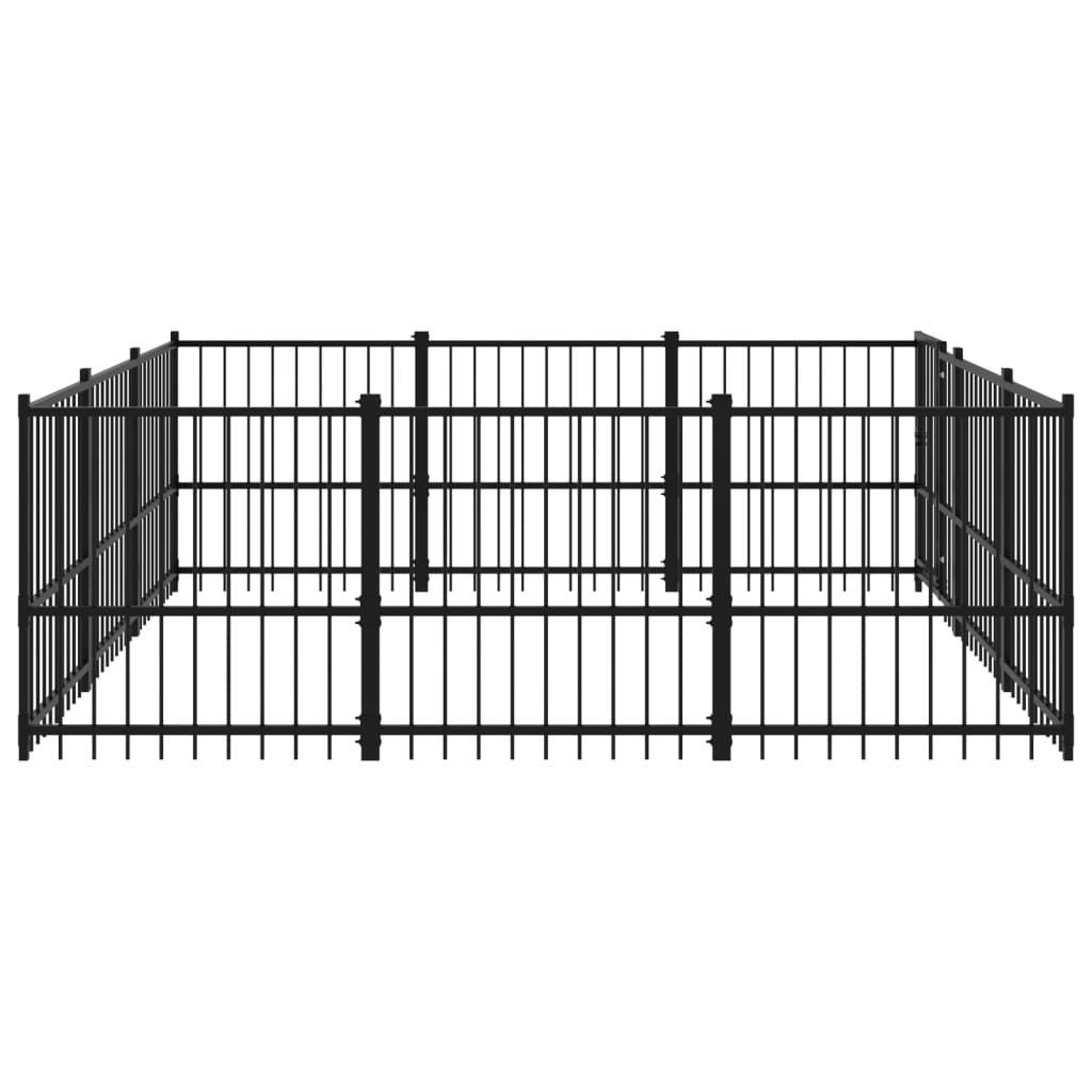 Chenil d'extérieur en acier noir pour chien - Panneaux à barreaux - 291 x 291 x 100 cm - 8 m²