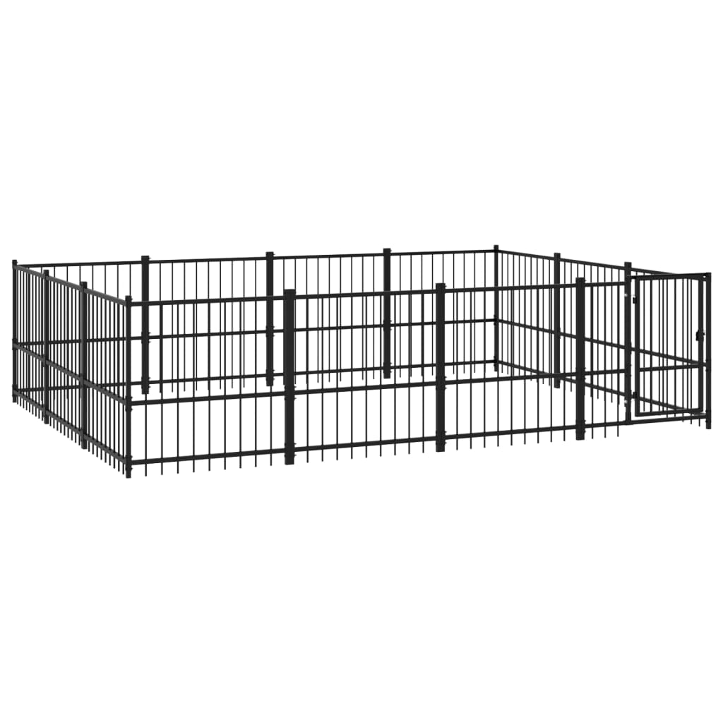 Chenil d'extérieur en acier noir pour chien - Panneaux à barreaux - 388 x 291 x 100 cm - 12 m²