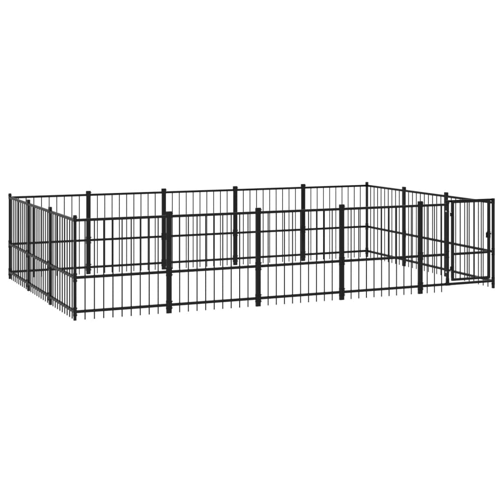 Chenil d'extérieur en acier noir pour chien - Panneaux à barreaux - 485 x 291 x 100 cm - 14 m²