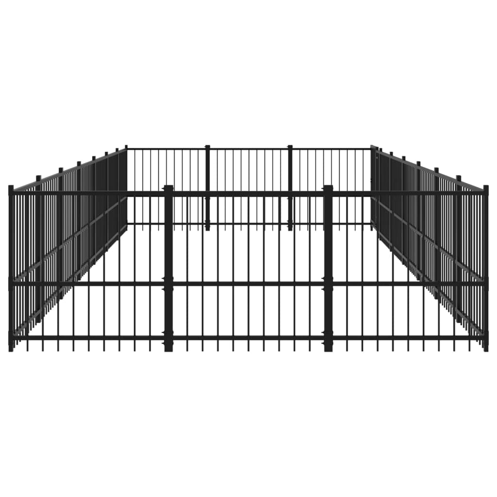 Chenil d'extérieur en acier noir pour chien - Panneaux à barreaux - 679 x 291 x 100 cm - 20 m²