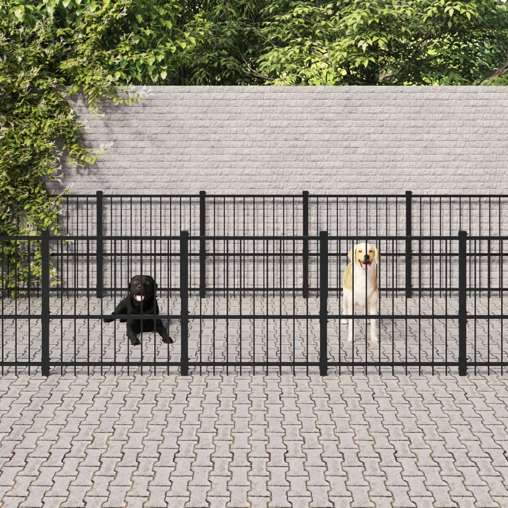 Chenil d'extérieur en acier noir pour chien - Panneaux à barreaux - 776 x 291 x 100 cm - 23 m²