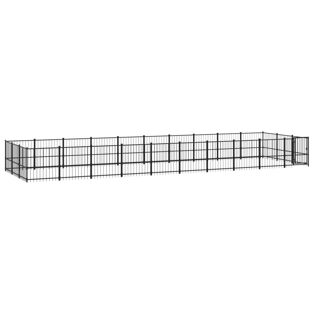Chenil d'extérieur en acier noir pour chien - Panneaux à barreaux - 970 x 291 x 100 cm - 28 m²