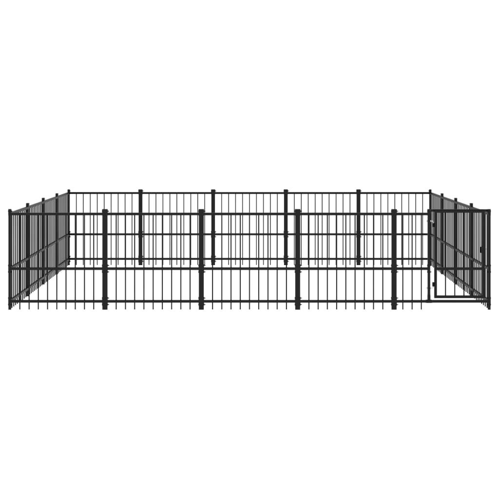 Chenil d'extérieur en acier noir pour chien - Panneaux à barreaux - 485 x 388 x 100 cm - 19 m²