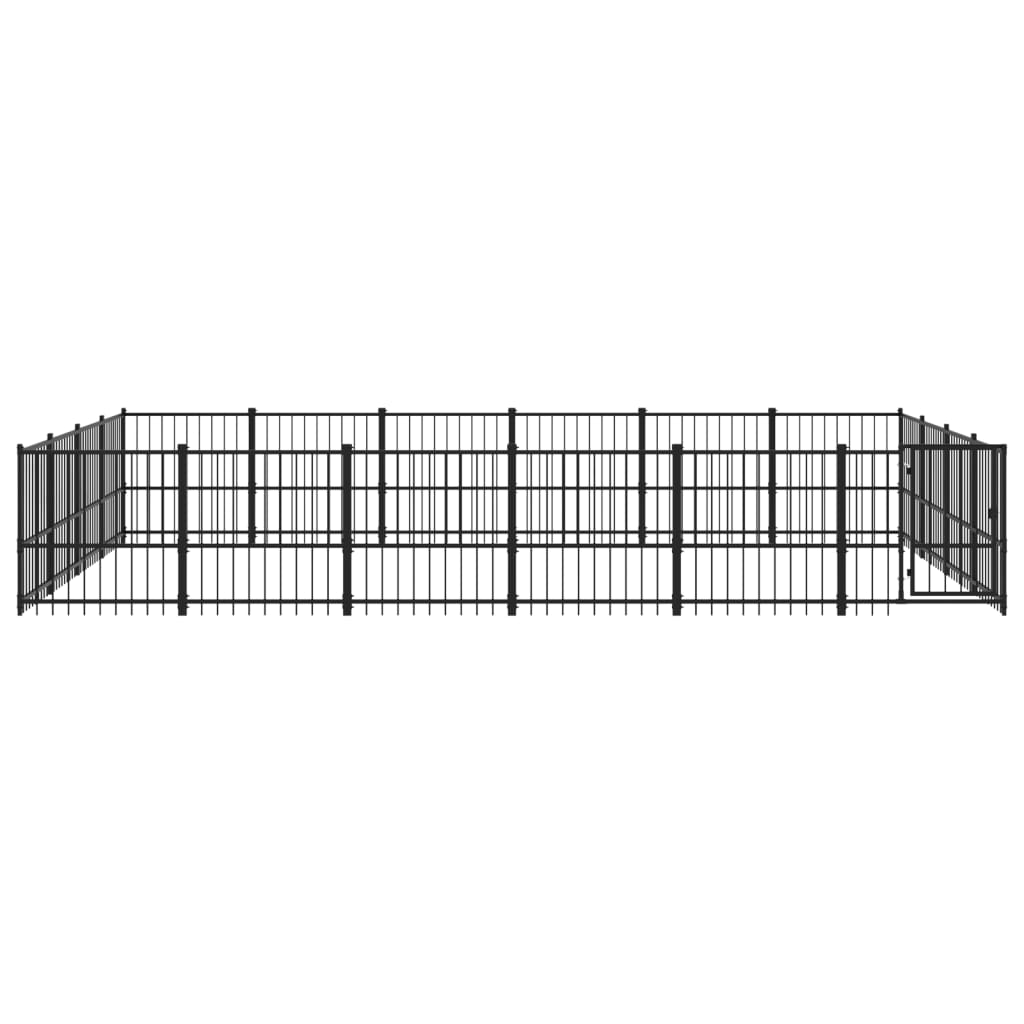 Chenil d'extérieur en acier noir pour chien - Panneaux à barreaux - 582 x 388 x 100 cm - 23 m²