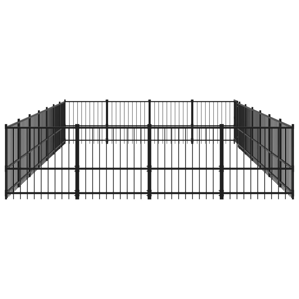 Chenil d'extérieur en acier noir pour chien - Panneaux à barreaux - 679 x 388 x 100 cm - 26 m²