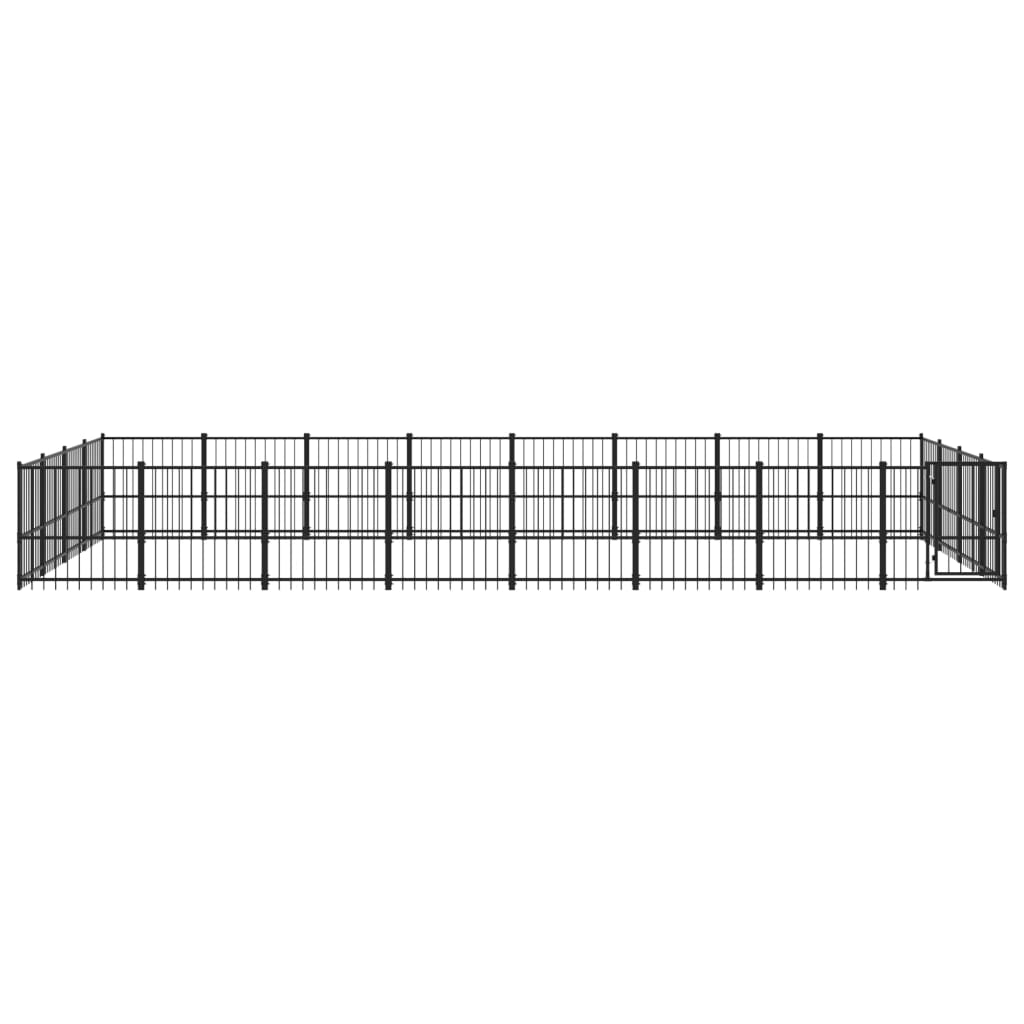 Chenil d'extérieur en acier noir pour chien - Panneaux à barreaux - 776 x 388 x 100 cm - 30 m²