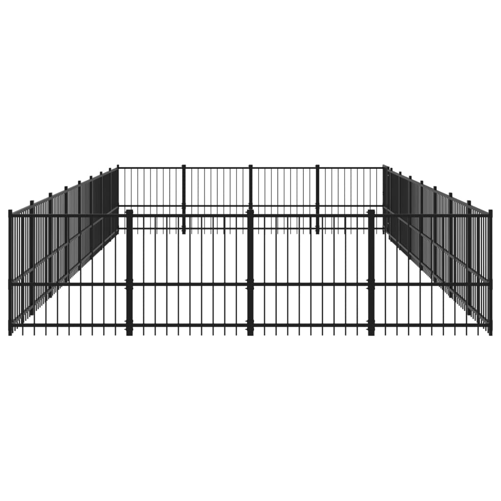 Chenil d'extérieur en acier noir pour chien - Panneaux à barreaux - 776 x 388 x 100 cm - 30 m²
