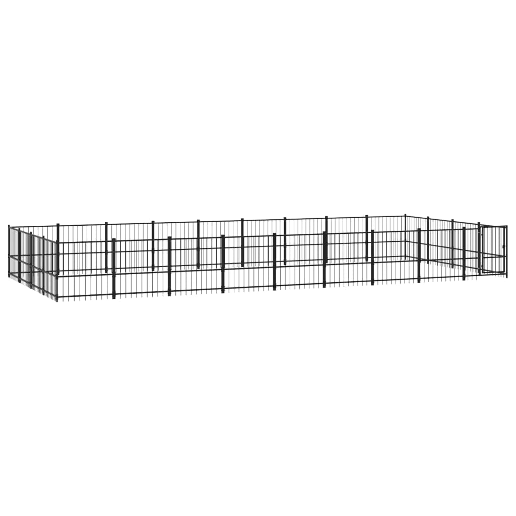 Chenil d'extérieur en acier noir pour chien - Panneaux à barreaux - 873 x 388 x 100 cm - 34 m²