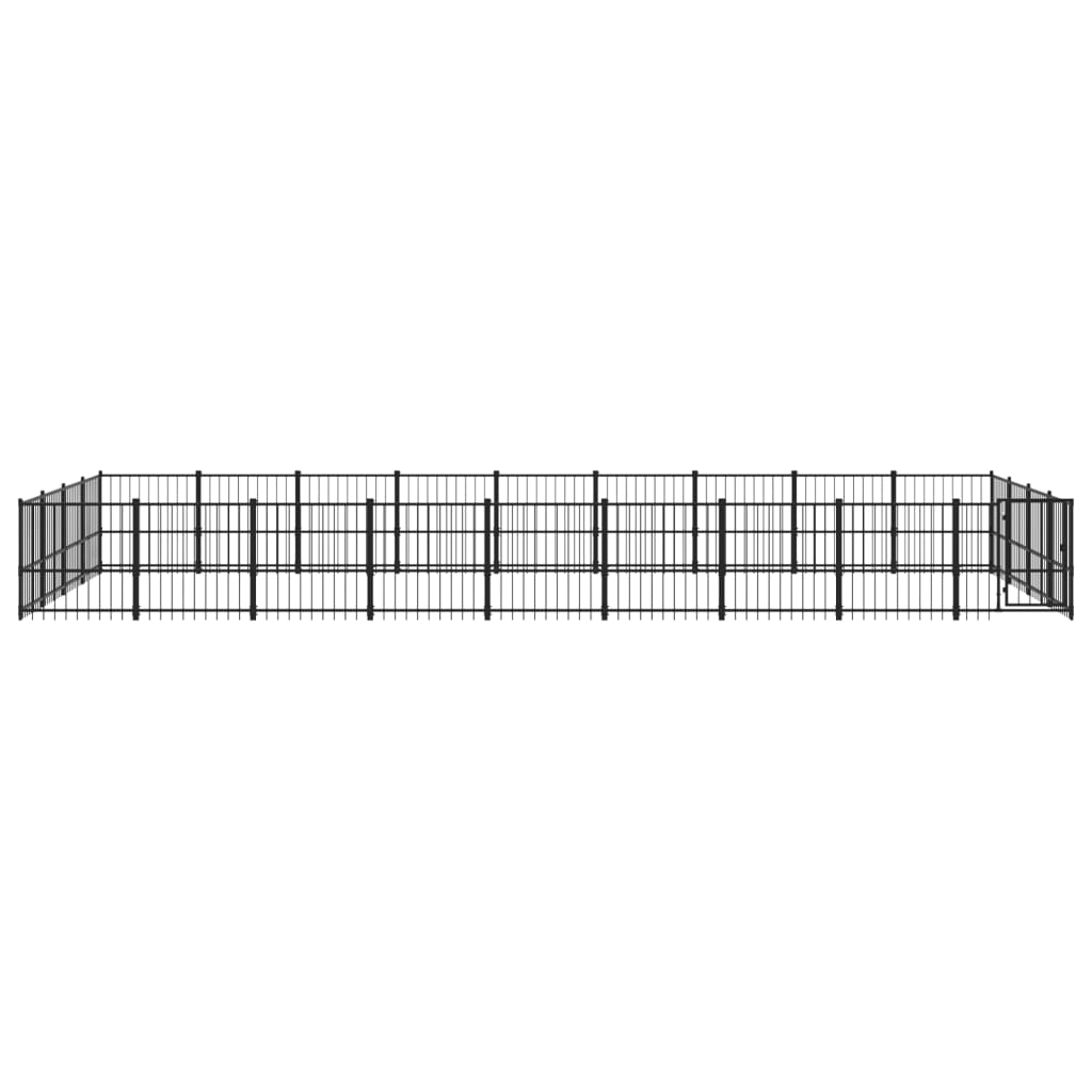 Chenil d'extérieur en acier noir pour chien - Panneaux à barreaux - 873 x 388 x 100 cm - 34 m²