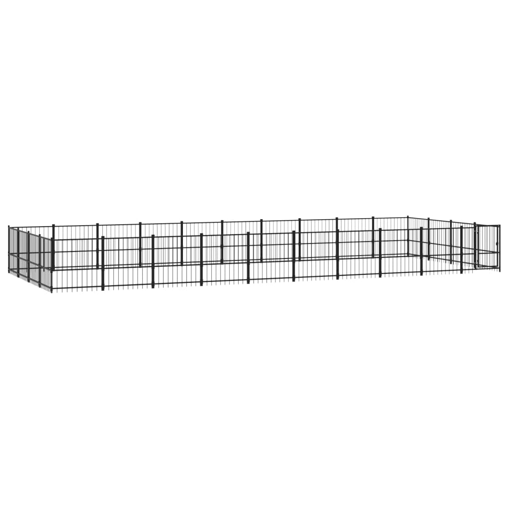 Chenil d'extérieur en acier noir pour chien - Panneaux à barreaux - 970 x 388 x 100 cm - 38 m²