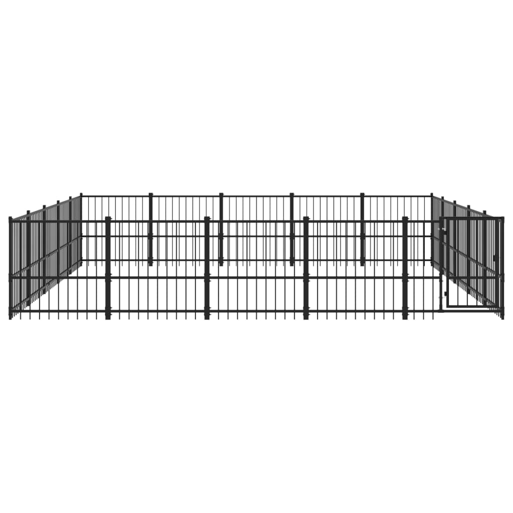 Chenil d'extérieur en acier noir pour chien - Panneaux à barreaux - 485 x 485 x 100 cm - 24 m²