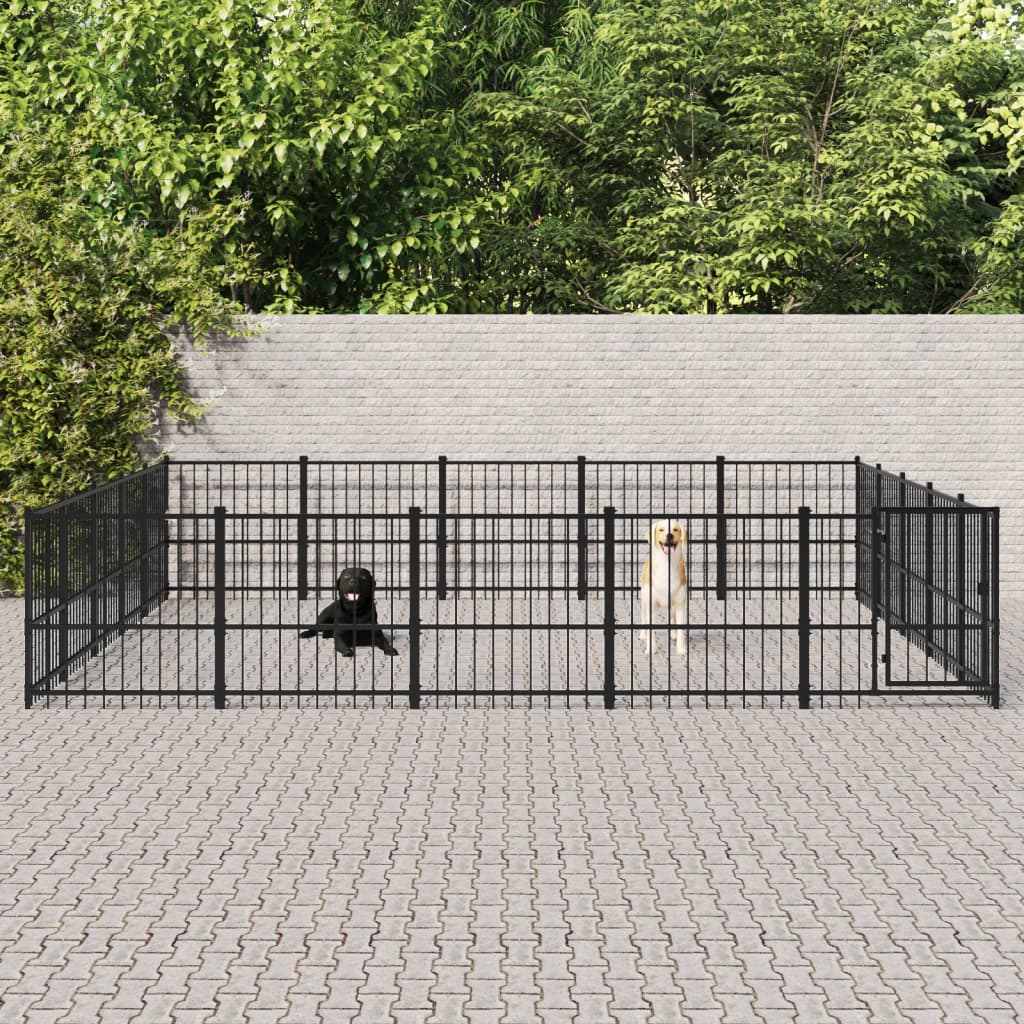vidaXL udendørs hundegård 23,52 m² stål