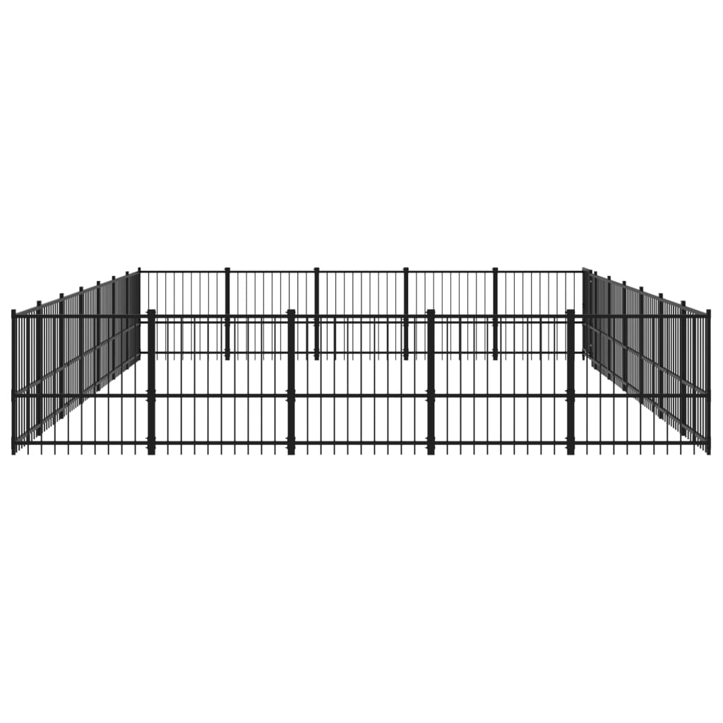 Chenil d'extérieur en acier noir pour chien - Panneaux à barreaux - 679 x 485 x 100 cm - 33 m²