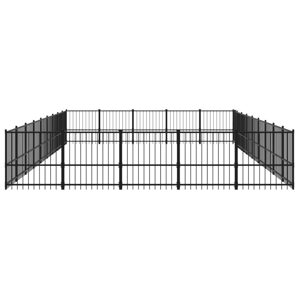 Chenil d'extérieur en acier noir pour chien - Panneaux à barreaux - 873 x 485 x 100 cm - 42 m²