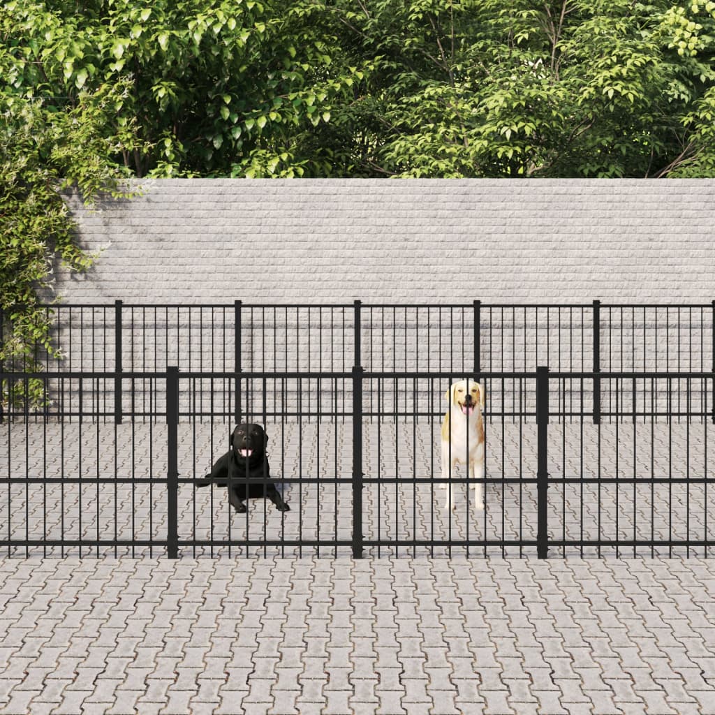 Chenil d'extérieur en acier noir pour chien - Panneaux à barreaux - 873 x 485 x 100 cm - 42 m²