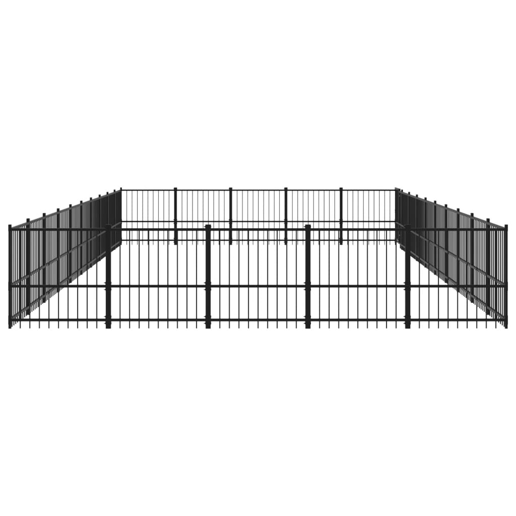 Chenil d'extérieur en acier noir pour chien - Panneaux à barreaux - 970 x 485 x 100 cm - 47 m²