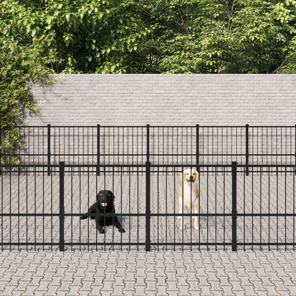 Chenil d'extérieur en acier noir pour chien - Panneaux à barreaux - 582 x 582 x 100 cm - 34 m²