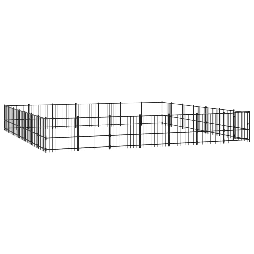 Chenil d'extérieur en acier noir pour chien - Panneaux à barreaux - 679 x 679 x 100 cm - 46 m²