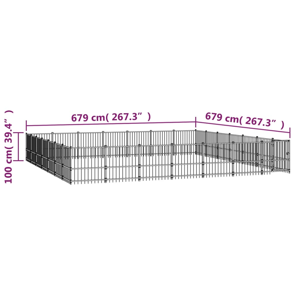 Chenil d'extérieur en acier noir pour chien - Panneaux à barreaux - 679 x 679 x 100 cm - 46 m²