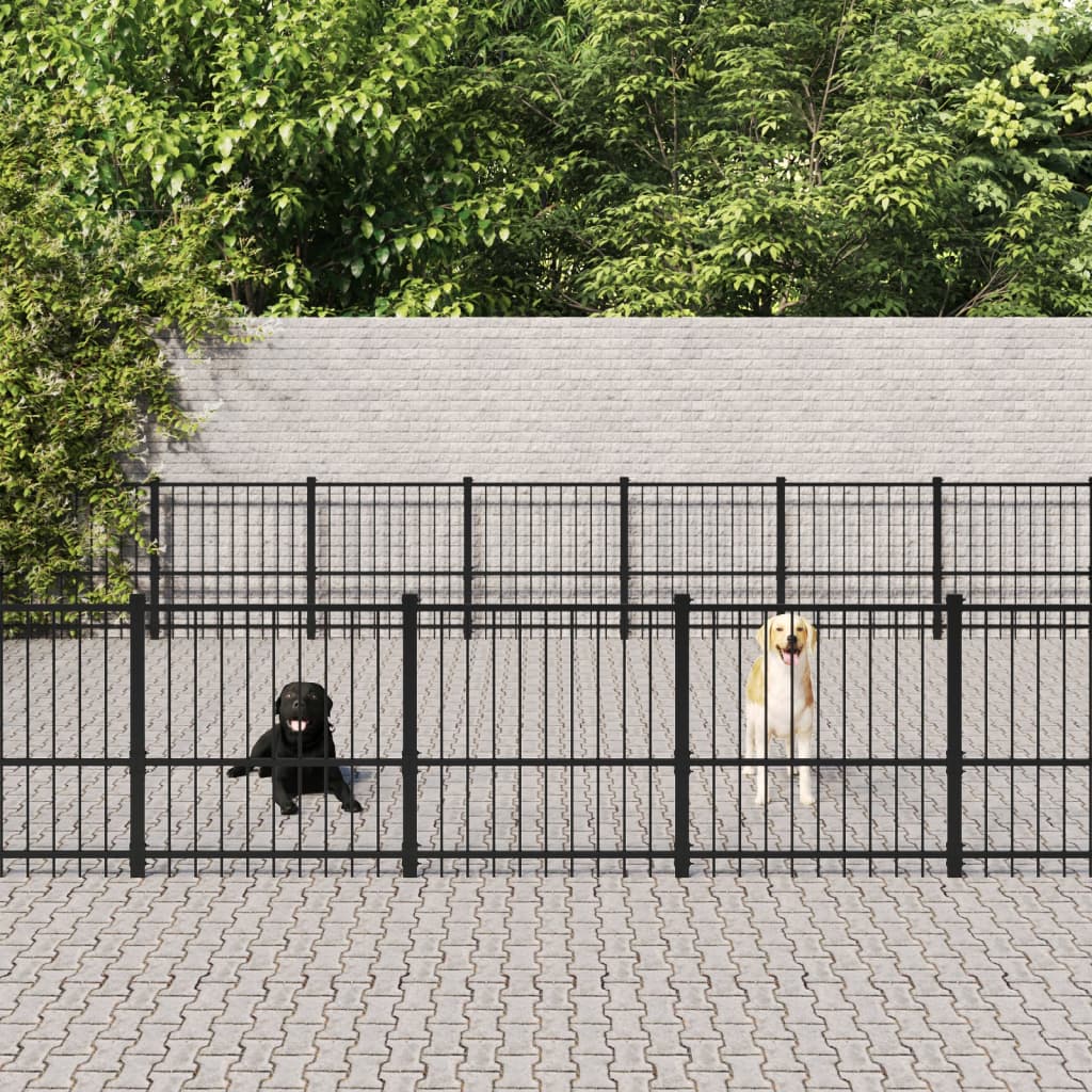 Chenil d'extérieur en acier noir pour chien - Panneaux à barreaux - 776 x 679 x 100 cm - 53 m²