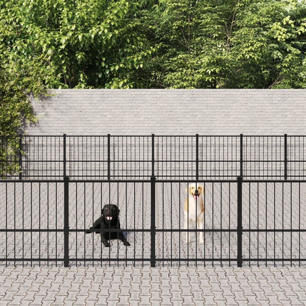 Chenil d'extérieur en acier noir pour chien - Panneaux à barreaux - 776 x 776 x 100 cm - 60 m²
