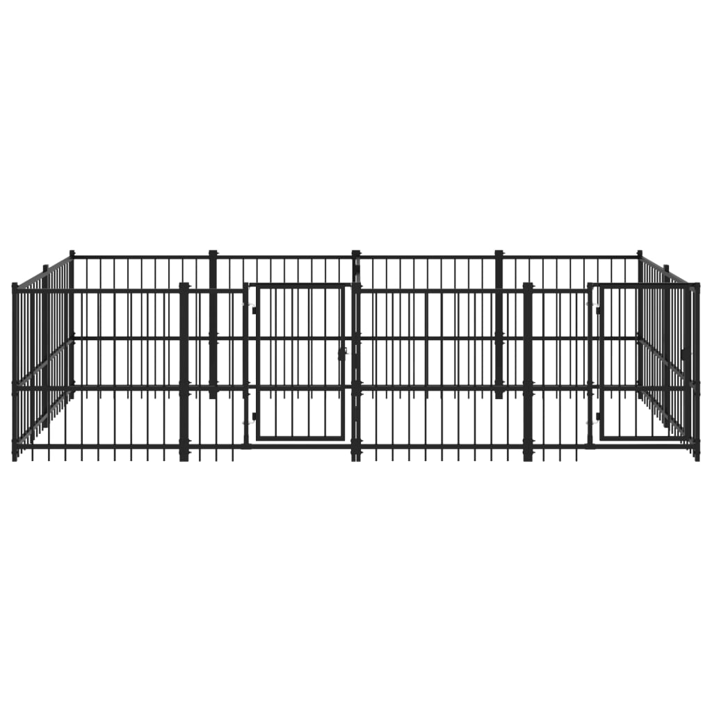Chenil d’extérieur en acier noir pour chien - 2 chenils individuels modulables – Panneaux à barreaux – 388 x 193,5 x 100 cm – 7 m²