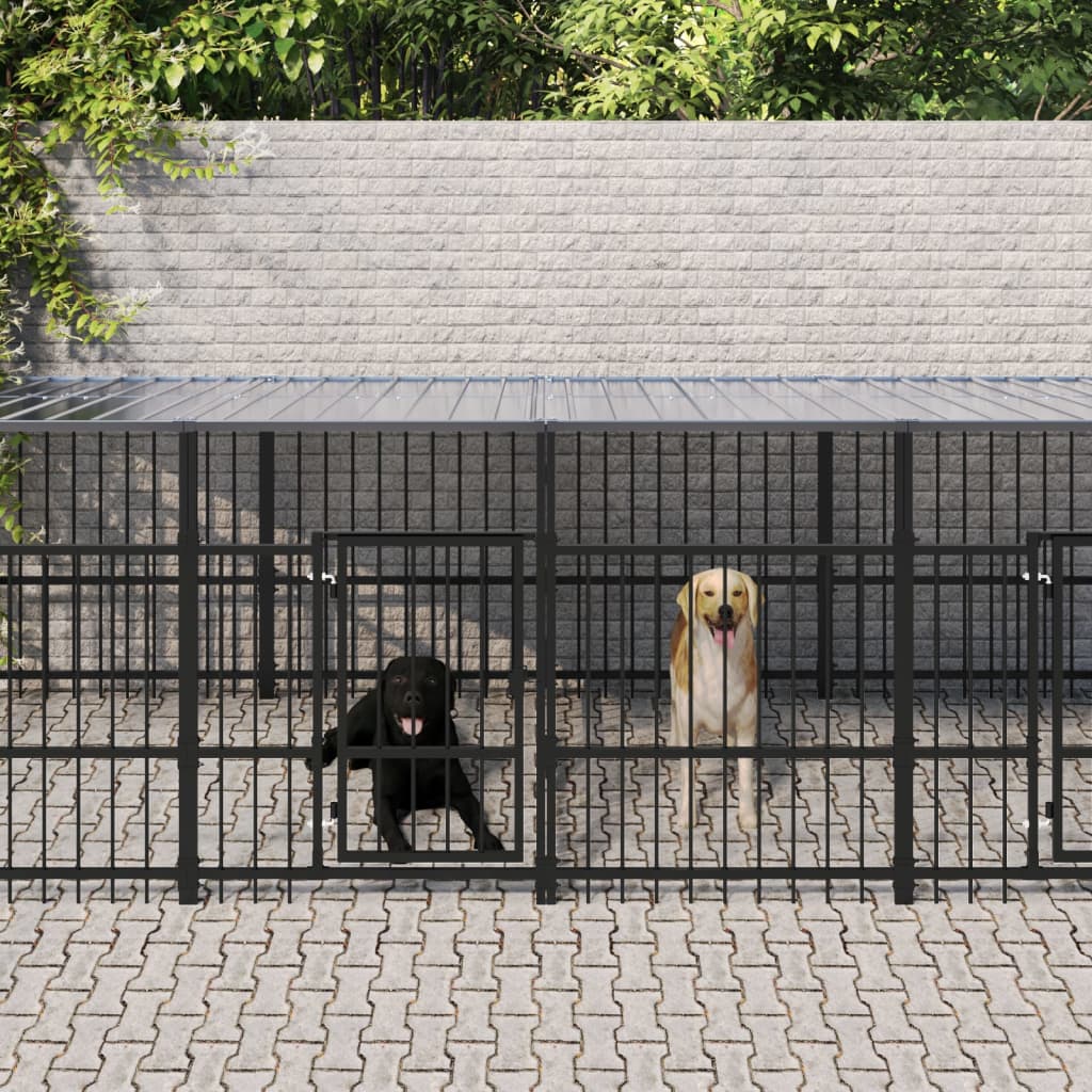 vidaXL Padoc pentru câini de exterior cu acoperiș, 11,26 m², oțel 1126