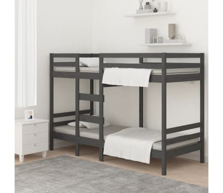 vidaXL Dviauk&scaron;tė lova, pilka, 90x190cm, pu&scaron;ies medienos masyvas