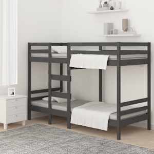 vidaXL Dviauk&scaron;tė lova, pilka, 75x190cm, pu&scaron;ies medienos masyvas