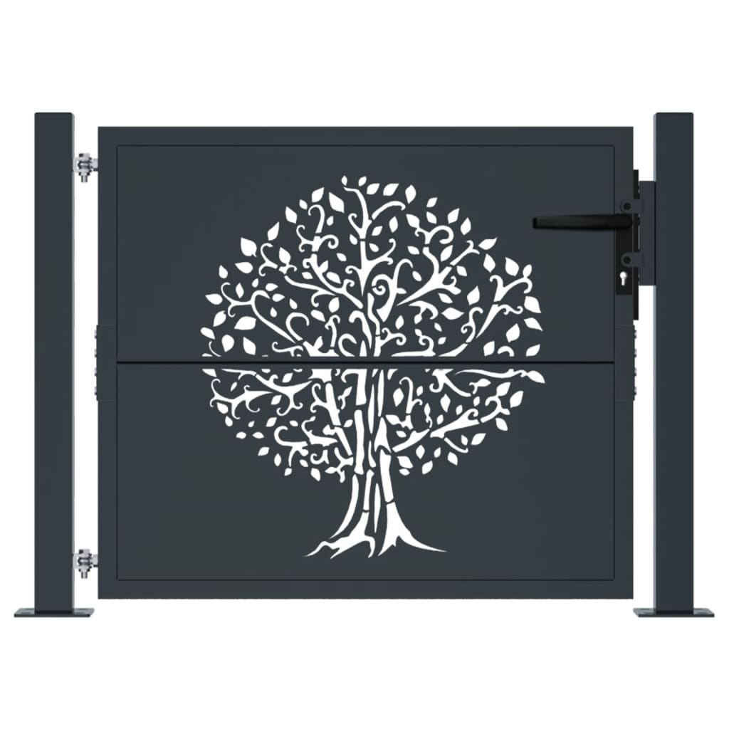 vidaXL Poort 105x80 cm met boomontwerp staal antracietkleurig afbeelding