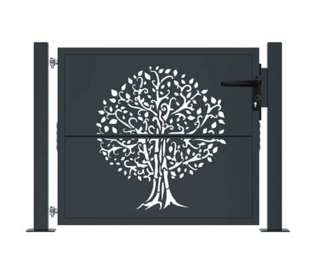 vidaXL Gartentor Anthrazit 105x105 cm Stahl Baum-Design
