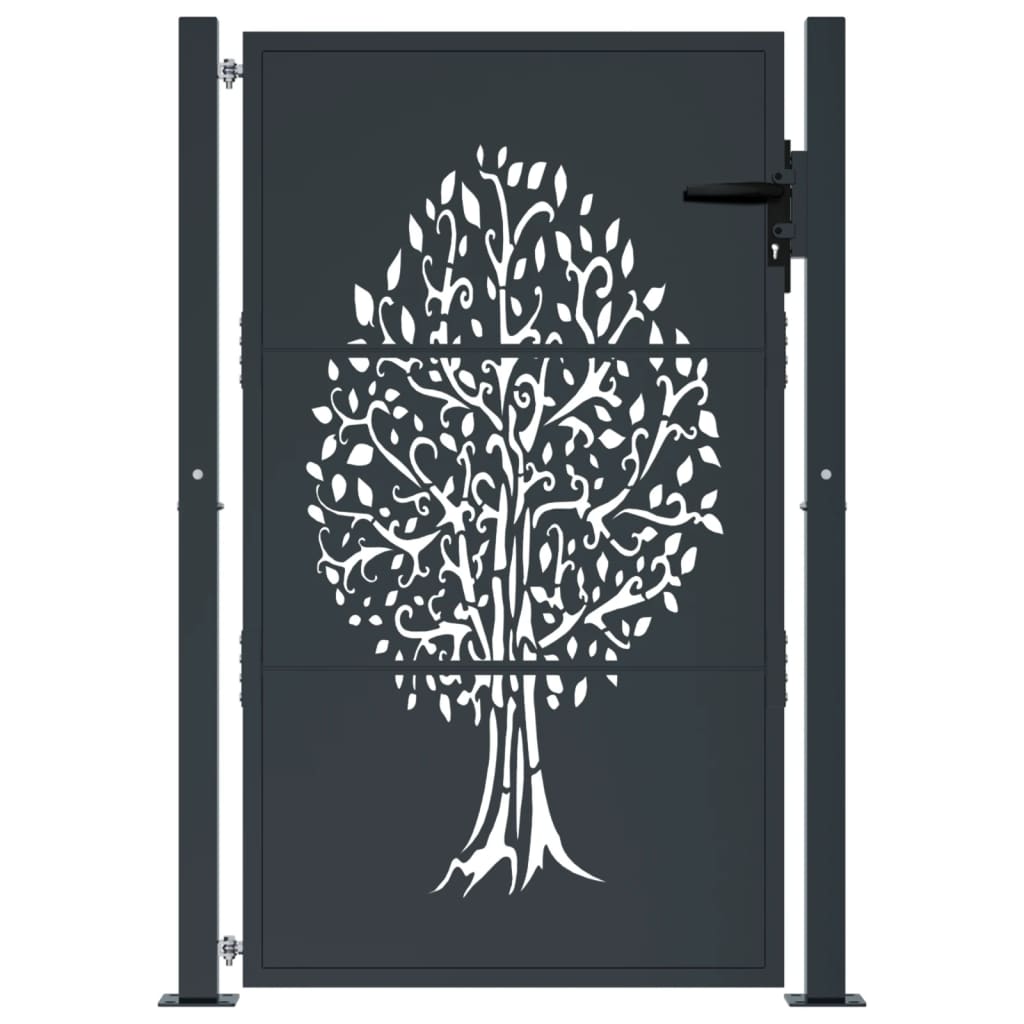 vidaXL Poort 105x130 cm met boomontwerp staal antracietkleurig afbeelding