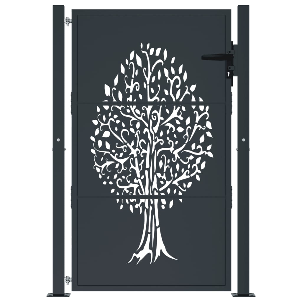 vidaXL Poort 105x155 cm met boomontwerp staal antracietkleurig afbeelding