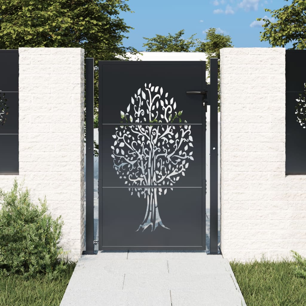 vidaXL Gartentor Anthrazit 105x155 cm Stahl Baum-Design