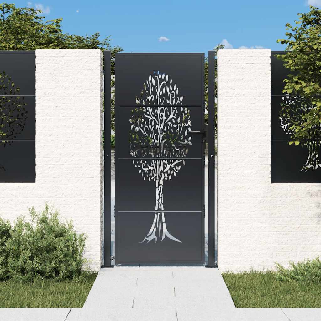 Portail de jardin anthracite 105x205cm acier conception d'arbre